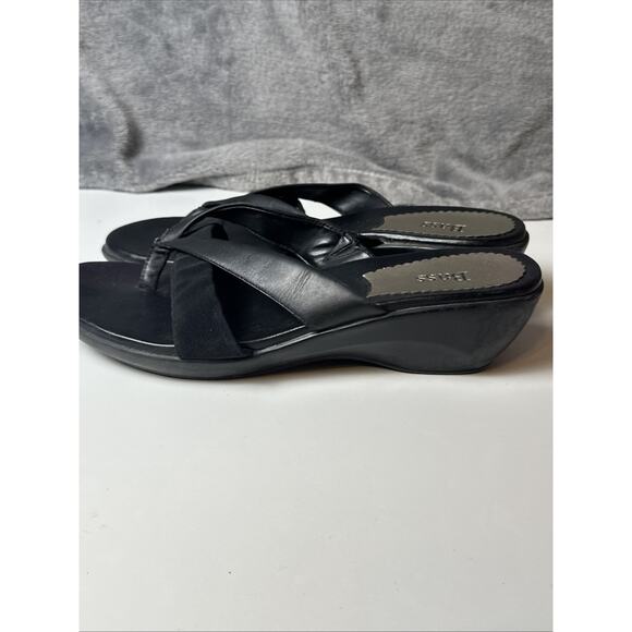 Bass Women's Heather Thong Sandals Black Leather Wedge Flip Flop Boho City Y2K 9 - Picture 9 of 16